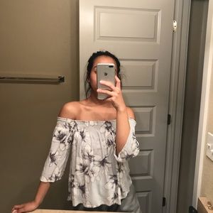Light blue floral off the shoulder top